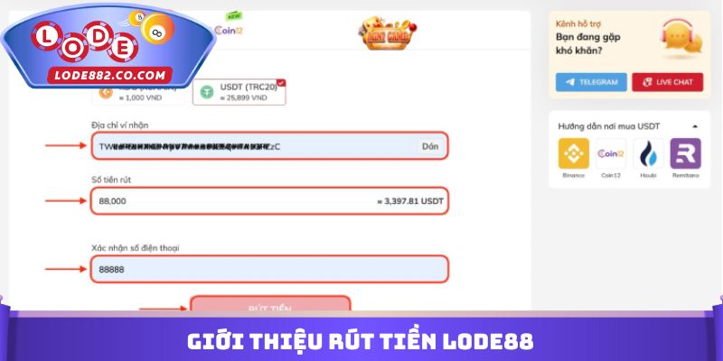Giới thiệu rút tiền Lode88